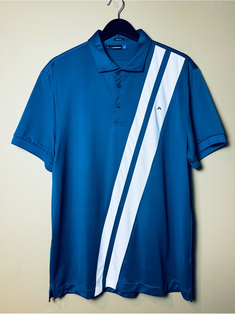 J.Lindeberg Men’s XL Golf Polo Teal Blue White Stripe Regular Fit